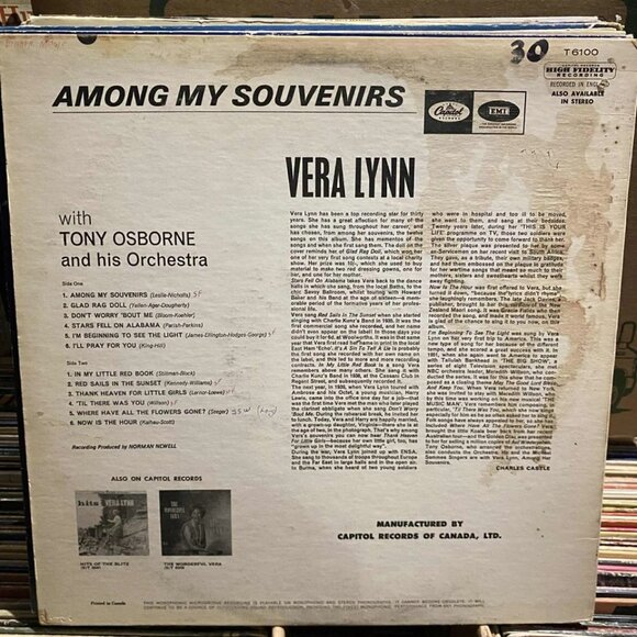 Tony Osborne And His Orchestra – Among My Souvenirs Vinyl 33rpm VG+ AJ30 - Picture 2 of 2